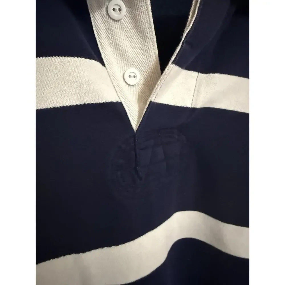 Polo Ralph Lauren Rugby Shirt Mens XXL Navy White Stripe Brushed Fleece Cotton